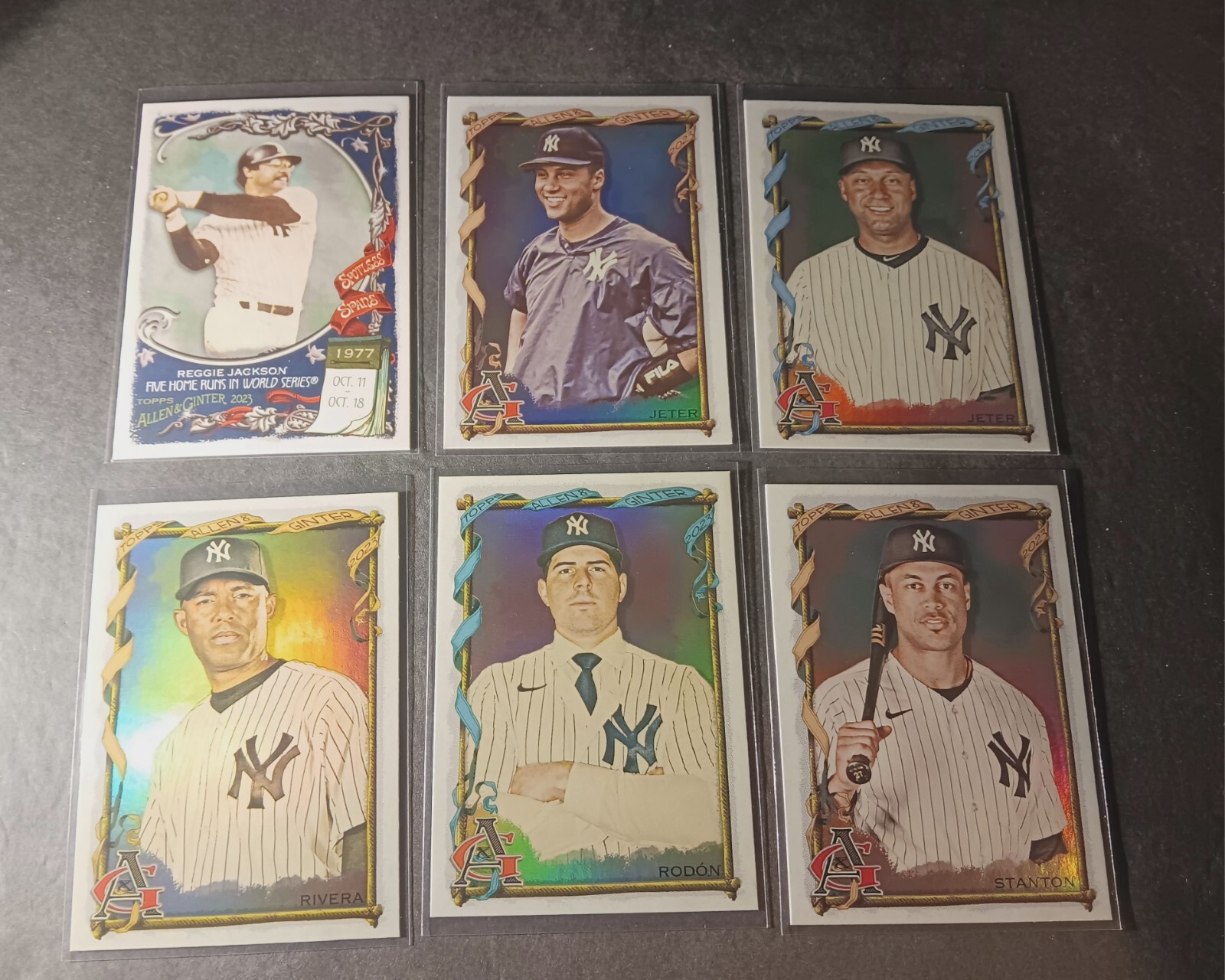 (8) 2023 Allen And Ginter NY Yankees Foil Jeter #391/Ruth #85/Posada Mini #336 