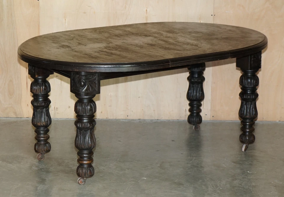STUNNING HAND CARVED ANTIQUE VICTORIAN EXTENDING DINING TABLE & SIX CHAIRS 6 - Image 2 of 4