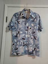 Vintage 70's Short Sleeve Button Up Blue Floral Design Shirt Men  s Med M