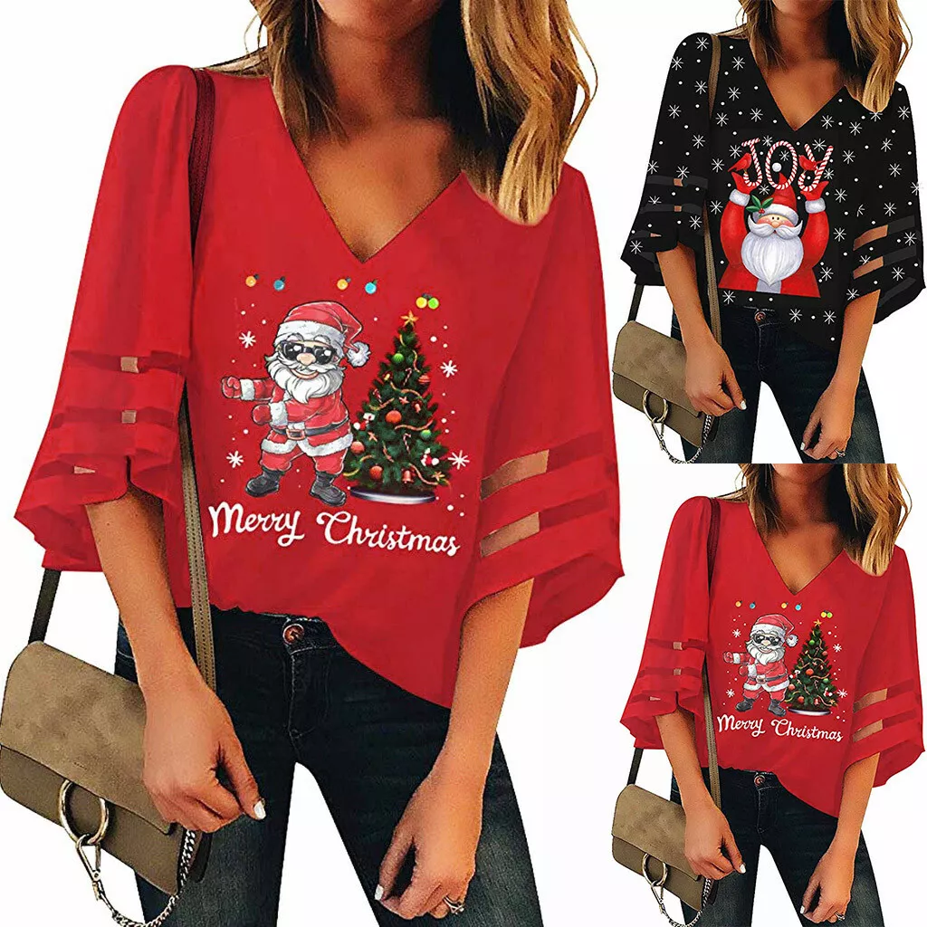 v neck christmas t shirt