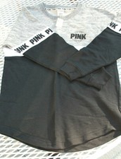 NWT Victoria  s Secret Pink Varsity Crew Pullover Sweatshirt marl gray XS
