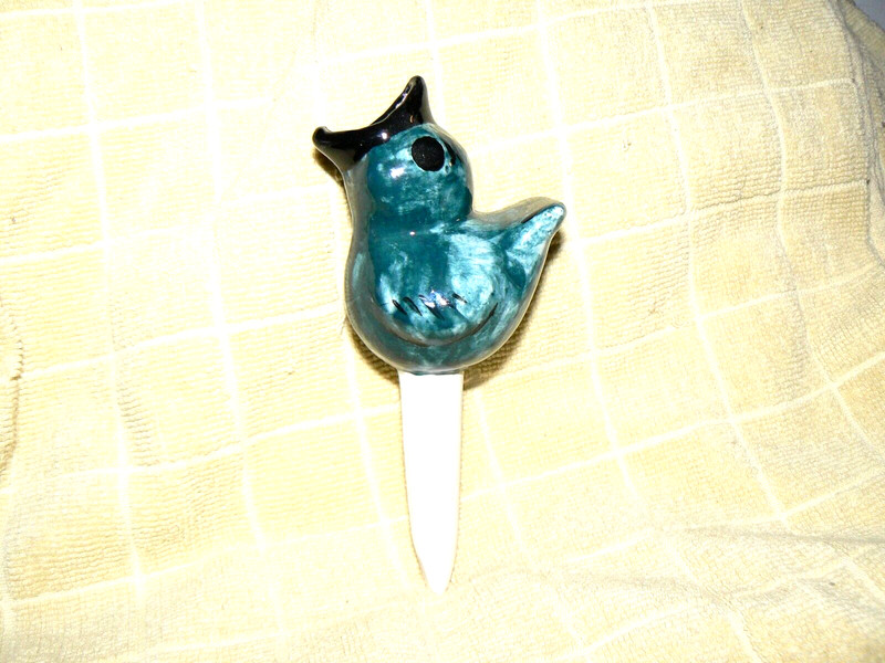 Ceramic Watering Plant Feeder Spike Tender Blue bird  Vintage