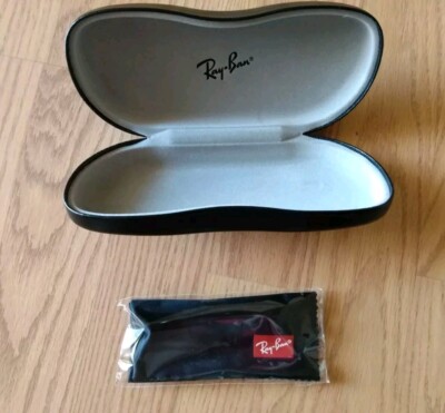 Ray Ban Hard Clam Shell Eye Glasses Protective Case Black With Lens Cloth