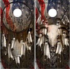 Ghost Dreamcatcher Bull Native America Cornhole Wrap Bag Toss Skin Decal Sticker