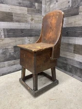 Primitive Wood Shop Stool Vintage Industrial Mfg Rustic Pine High Back A