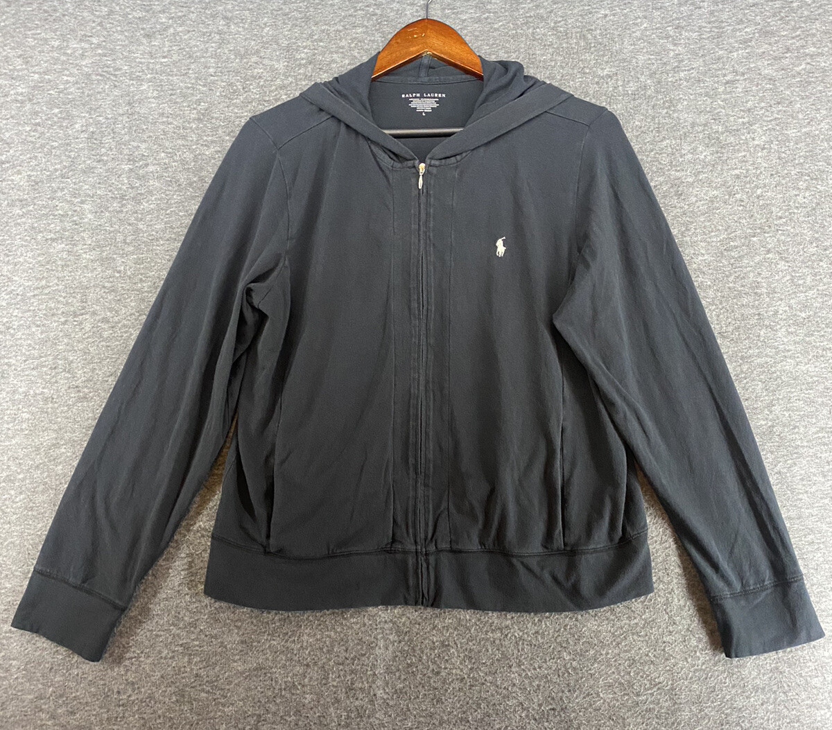 Ralph Lauren giacca donna taglia large nera full zip cappuccio logo pony