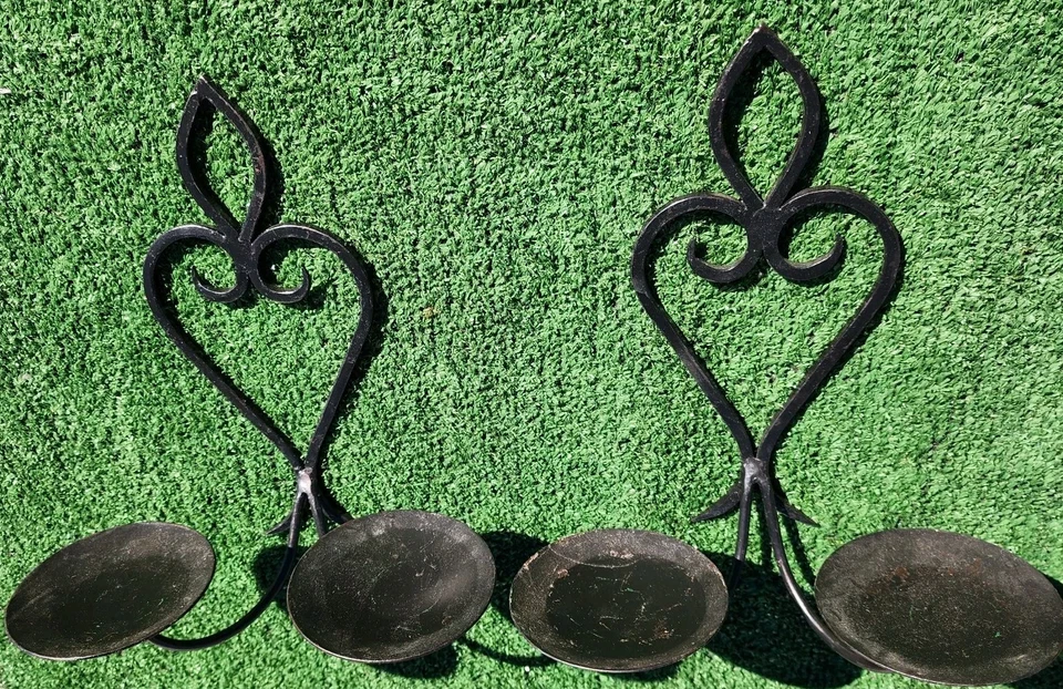2 Apliques Candelabro Vintage Hierro Forjado Hogar Piezas Decorativas 12" Foto 2 de 4