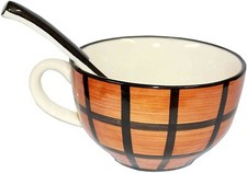 Tazón de cerámica para sopa cena fideos cereal hecho a mano con cuchara taza taza 320 ml