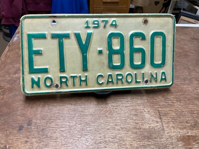 License Plate Tag North Carolina NC 1974 ETY 860 Rustic USA