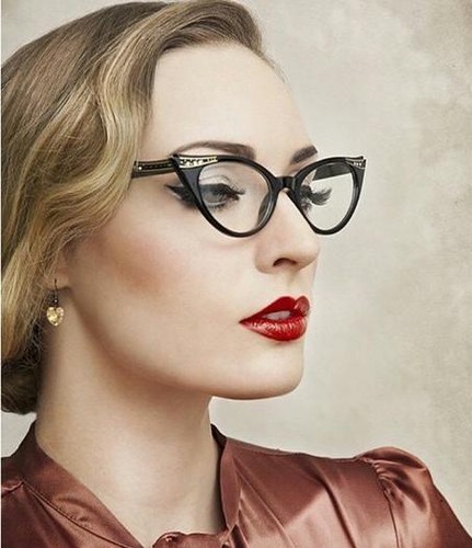 Retro Vintage Monturas de Ojos de Gato Sexy PinUp Cristales de Oro Demi Mujeres Anteojos 1317 - Imagen 2 de 12