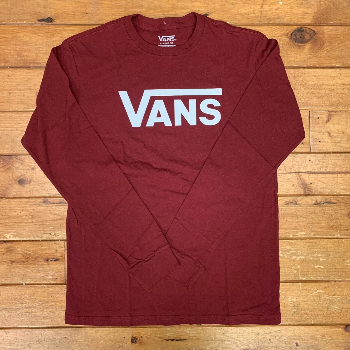 Brand New Boys Vans Classic Long Sleeve T shirt Pomegranate M 10