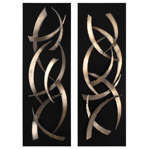 Uttermost Brushstrokes 2-Piece Contemporary Iron Wall Art Set in Gold/Black - Picture 1 of 5