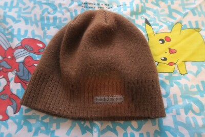 $25 Perry Ellis Portfolio Brown Ribbed Knit Beanie Cap One Size Black Patch 