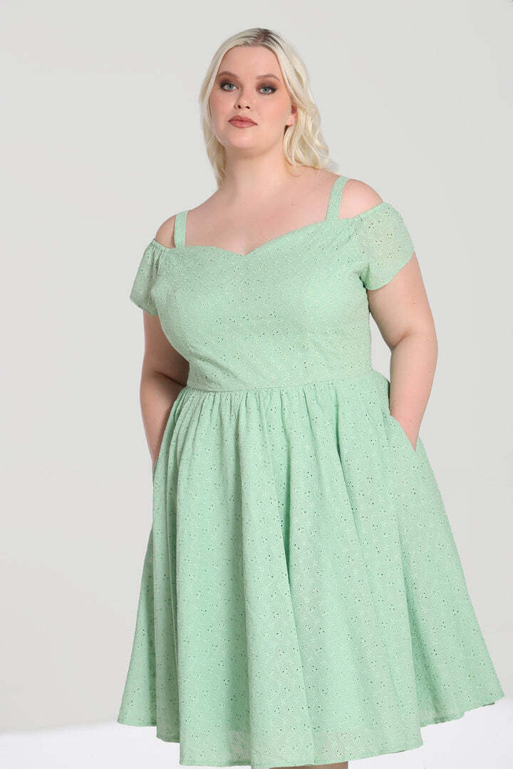 Celia Dress 2xl 3xl 18 20 mint green Hell Bunny Bardot broderie summer  retro 50s