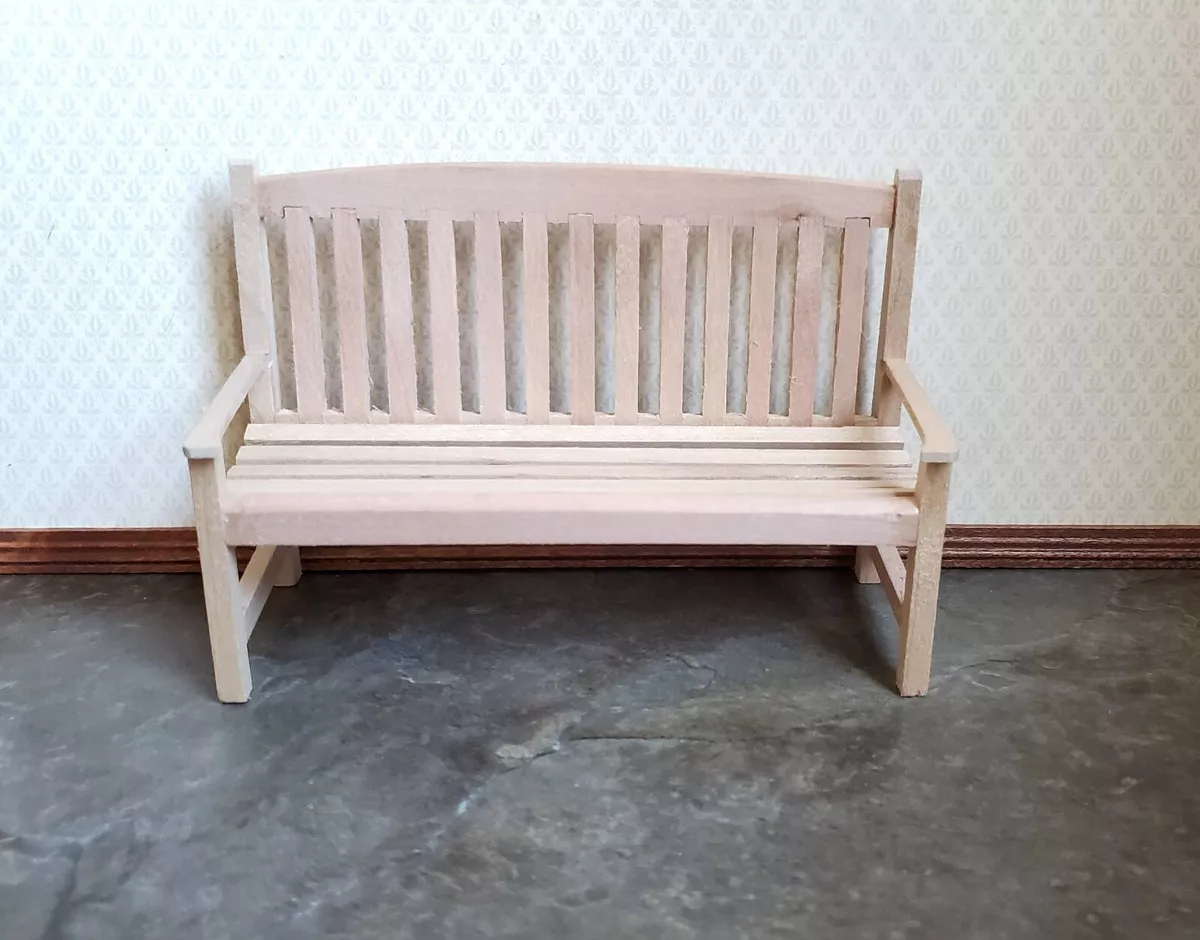 Dollhouse Miniature Garden Bench Large Classic Style Unfinished Wood 1 12 Scale