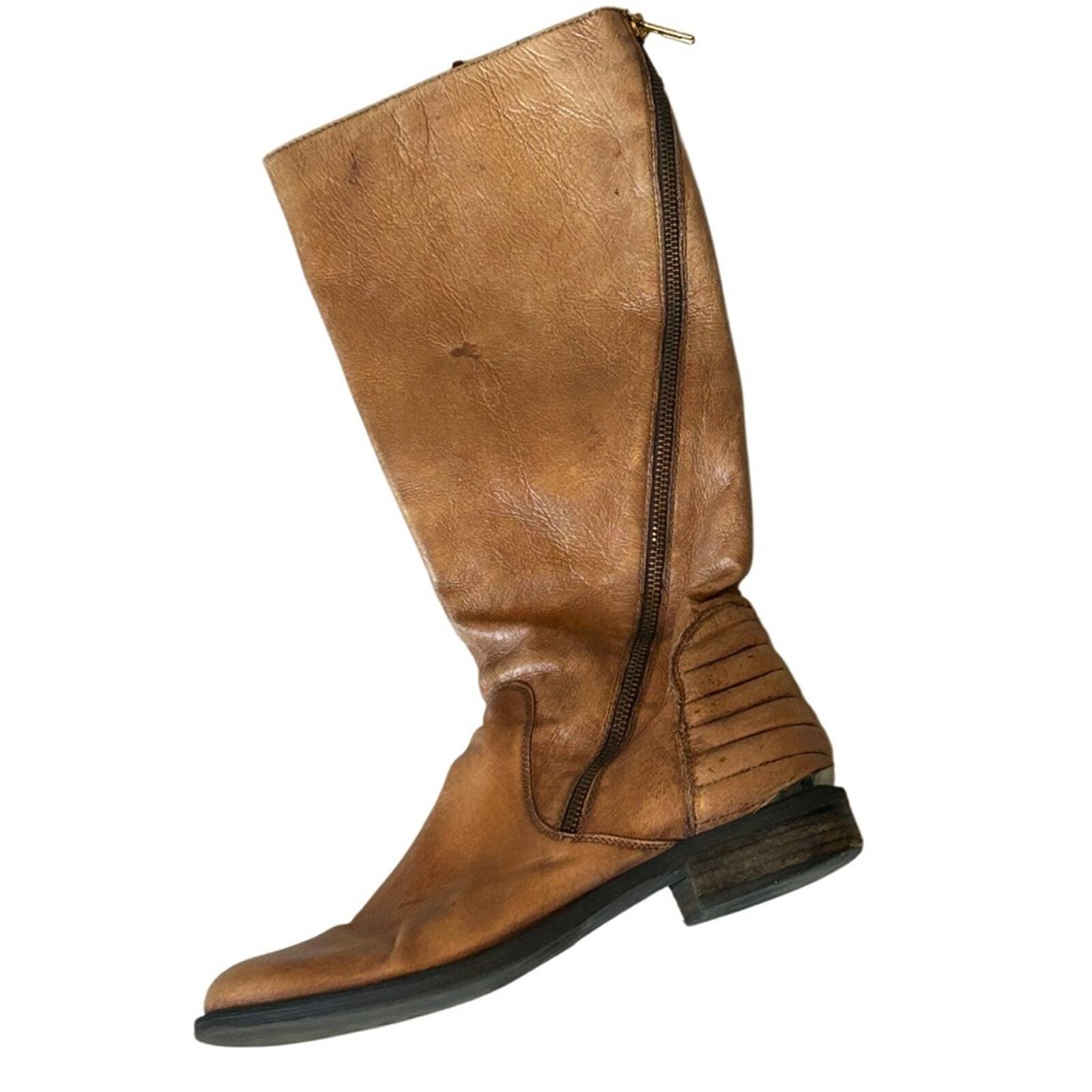 Steve Madden Abbyy Cognac Distressed Leather Dual Zipper Women’s Boots Size 9