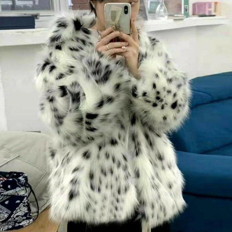 Snow leopard faux fur coat sale