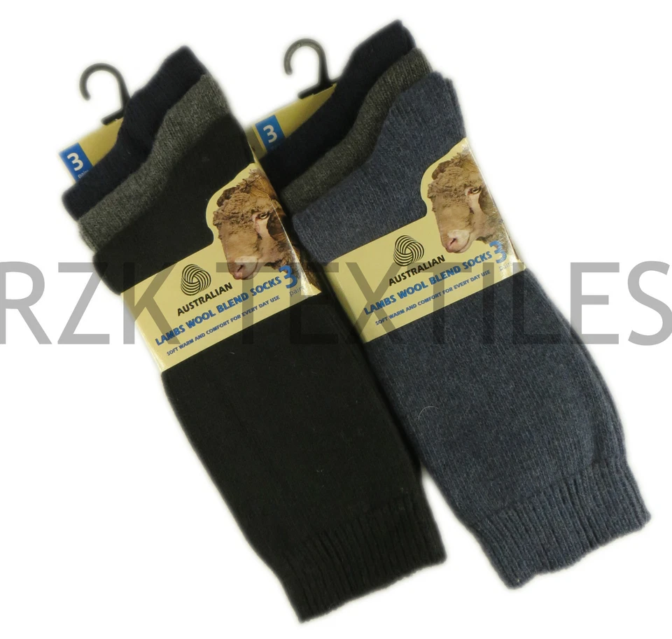 RZK 3 Pairs Of Men's Australian Wool Socks, Soft Wool Blend Walking Work Boot Socks