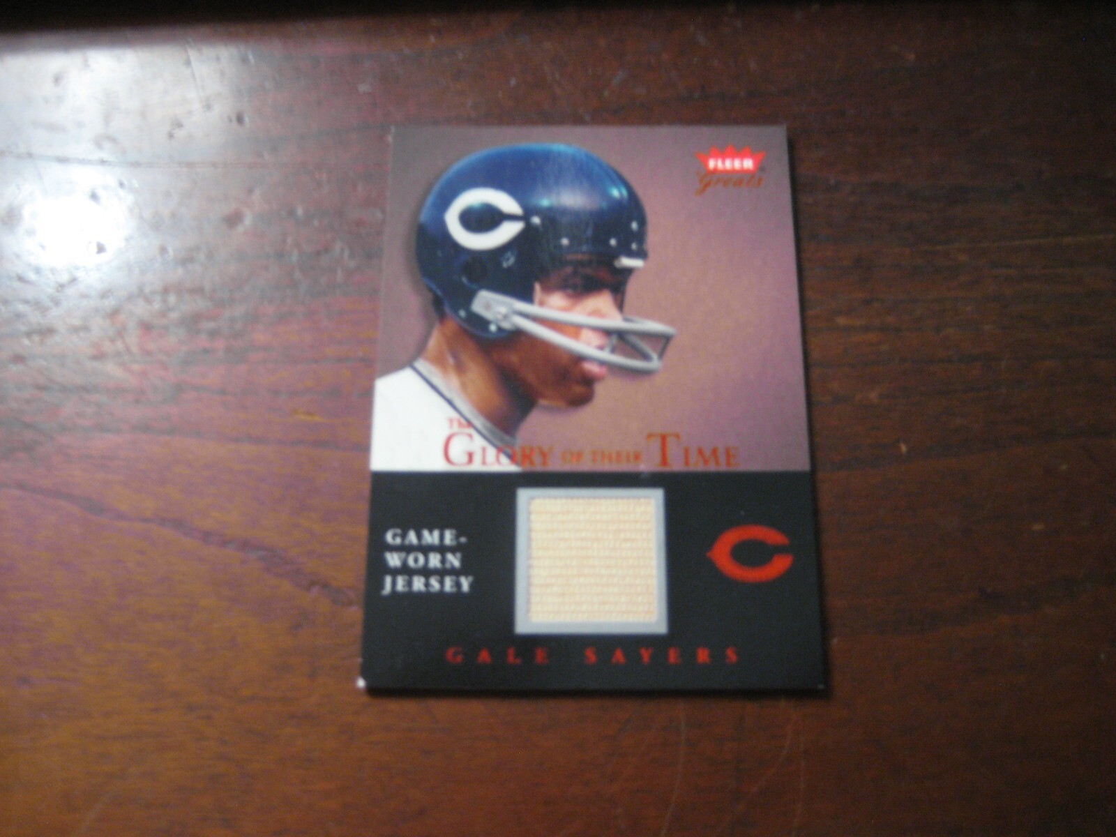 GALE SAYERS Game Used JERSEY CARD; Chicago Bears HOFer; 2004 Fleer Greats view 1