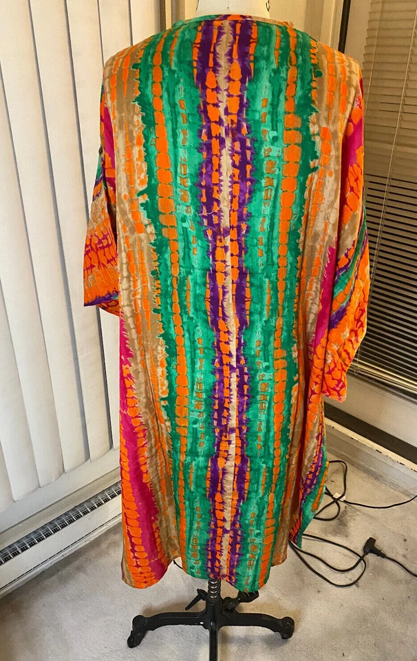 Corbata Caftán Teñida Boho Mumu Caftán Algodón Mujeres Hombres Unisex Hippie Naranja Verde Nueva Foto 4 de 4