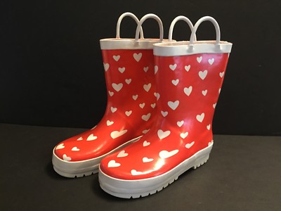 Gymboree Children s Girls Red White Hearts Rain Rubber Boots Size 13 Galoshes