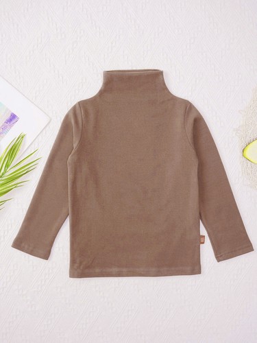 Boys Girls Solid Color Turtleneck T-Shirt Tops Cotton Mock Neck Long Sleeve Tops - Picture 45 of 60