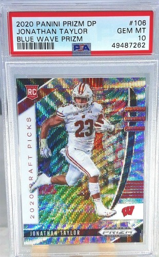 JONATHAN TAYLOR ROOKIE 2020 PANINI PRIZM DP *PSA 10* BLUE WAVE PRIZM #ED/299 - Foto 2 di 4