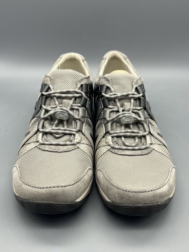 Dansko Henriette Suede Women’s 37 Grey Leather Fabric Bungee Tie Shoes New Box - Picture 2 of 16