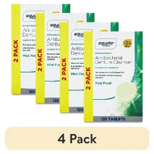 (4 pack) Equate Effervescent Antibacterial Denture Cleanser Tablets, Mint Fresh