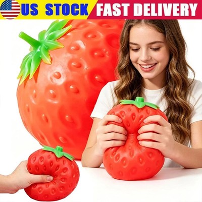 Giant Strawberry Squishy, Jumbo Big Cute Realistic Strawberry Stress Ball US
