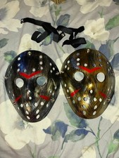 Lot of 2 Halloween Freddy Jason Mask Scary Hockey Friday 13th PVC - Gold Silver