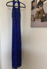 Y2K Vintage 100 Silk Shell Polyester Lining Blue Evening Gown Made in India