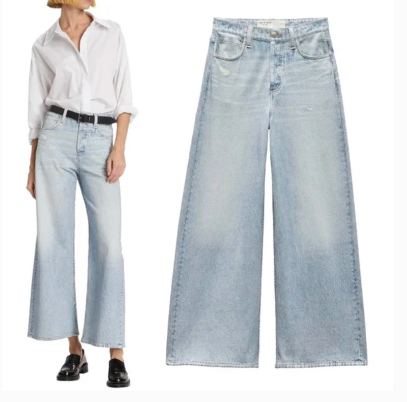 rag & bone Miramar Sofie Ankle Wide Leg Terry Sweatpant Meadowblue Jeans 30 NWT