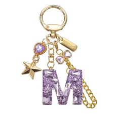 Initial Letter Keychain for Women Cute Heart Butterfly Star Chain Purple M 