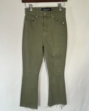 Veronica Beard Jeans Green Carson Ankle Flare High Rise Raw Hem 26 Contemporary