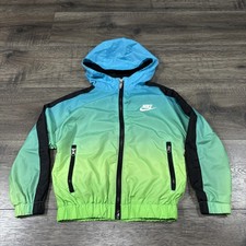 Nike Jacket Unisex Kids 4 Blue Green Ombre Hooded Zip Windbreaker Lightweight