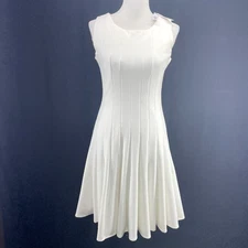 NWT Adrienne Vittadini Dress Sz 4 White Ivory Fit & Flare Pleated Knit MSRP $128