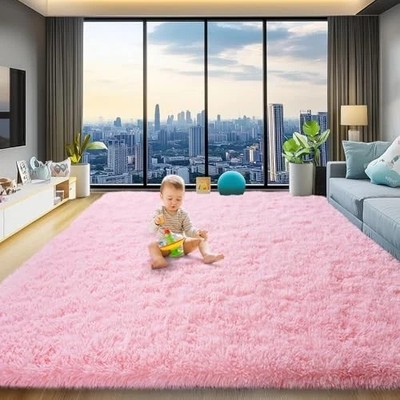 8x10 Area Rugs for Living Room, Large Fluffy Pink Rug for Bedroom, Soft Shag