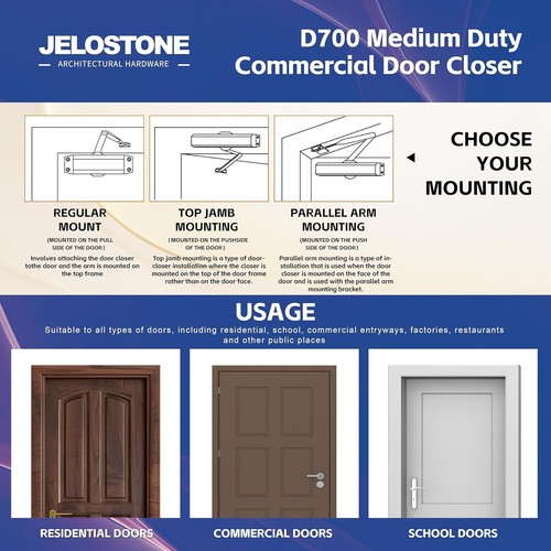 Commercial Door Closer D700 Size 3 55-150lb UL 3-Hr Fire Rated Brass Backcheck - Picture 6 of 6