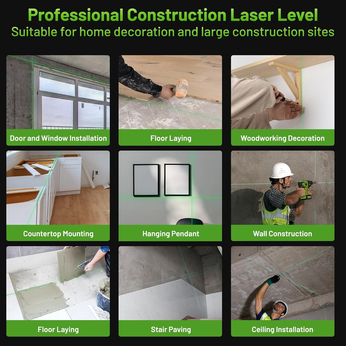 Huepar W04CG 4 x 360° Laser Level with LCD Display, Rotating Motor Base