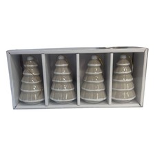 Set of 4 Holiday Style Ceramic Tree Ornaments 2.5" X 4 " New Beige White