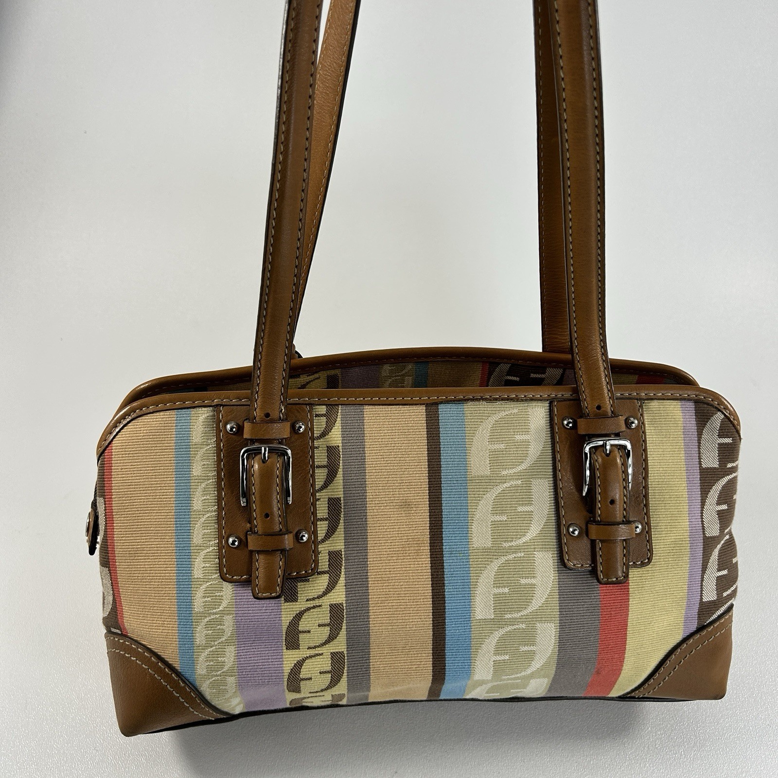 Fossil Elegant Striped Patchwork Shoulder Bag Pur… - image 9