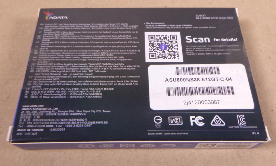 ADATA 512GB SATA SSD M.2 2280 6GBs 3D SSD NAND Drive SU800 ASU800NS38-512GT-C - Image 2 of 3