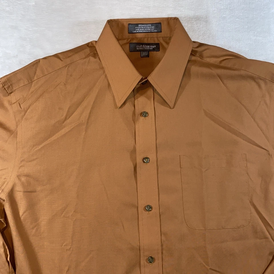Camisa de vestir Croft & Barrow para hombre 16,5-32/33 marrón de tela ancha resistente a las arrugas Foto 2 de 4