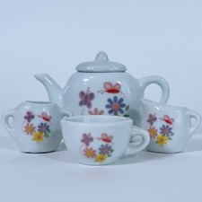 Spielmaus Mini Porcelain Child's Tea Set set of 5 Toy China, Butterfly Flowers
