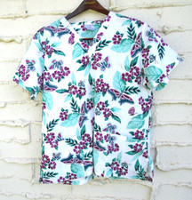 Women's M FASHION SEAL Scrubs Nurses Medical Top White Purple Butterflies Floral