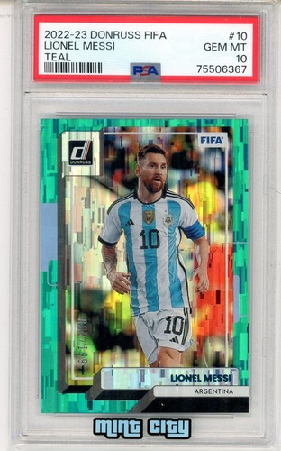 2022-23 Donruss FIFA #10 Lionel Messi Teal Parallel /199 PSA 10 GEM (RC)