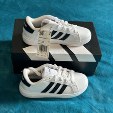 adidas Grand Court 2.0 K Kids White/Black Lace-Up Low Top Sneaker 13K GW6511