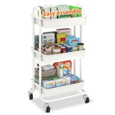 3 Tier Rolling Cart Plastic, Easy Install Utility Cart on Wheels, Heavy Duty ...