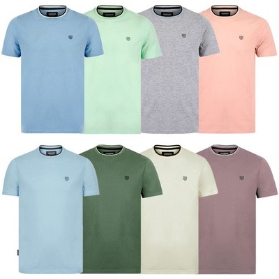 Herren Baumwolle Ringer T-Shirt Retro Vintage Jersey Rundhals Oberteil Tee Pastellfarben